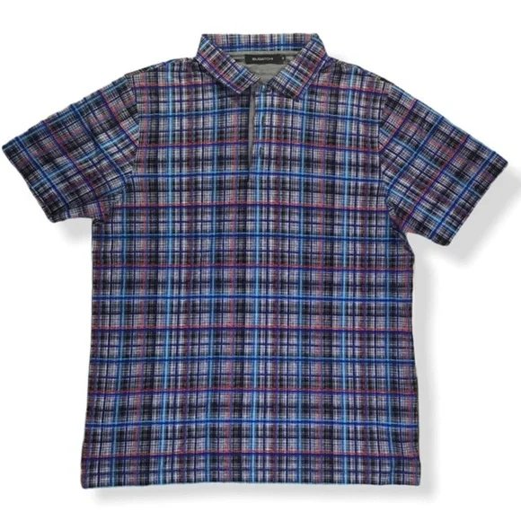 Bugatchi Designer Mens Plaid Golf Polo Shirt NWOT